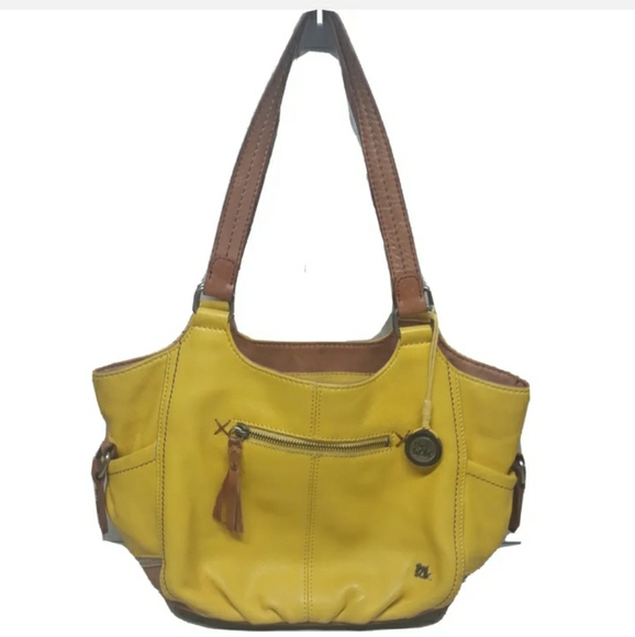 The Sak Handbags - The Sak Kendra Hobo Purse Yellow Brown Pebbled Soft Leather Shoulder Satchel Bag